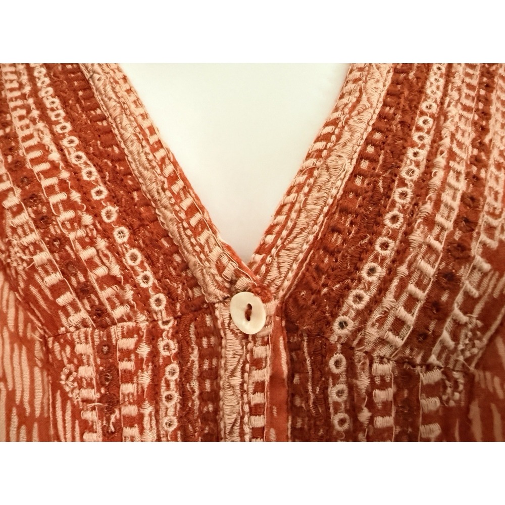 Garnet Hill Maxi Dress M Gauze Organic Cotton Orange Beach Cover Up Slit Buttons - Picture 5 of 10